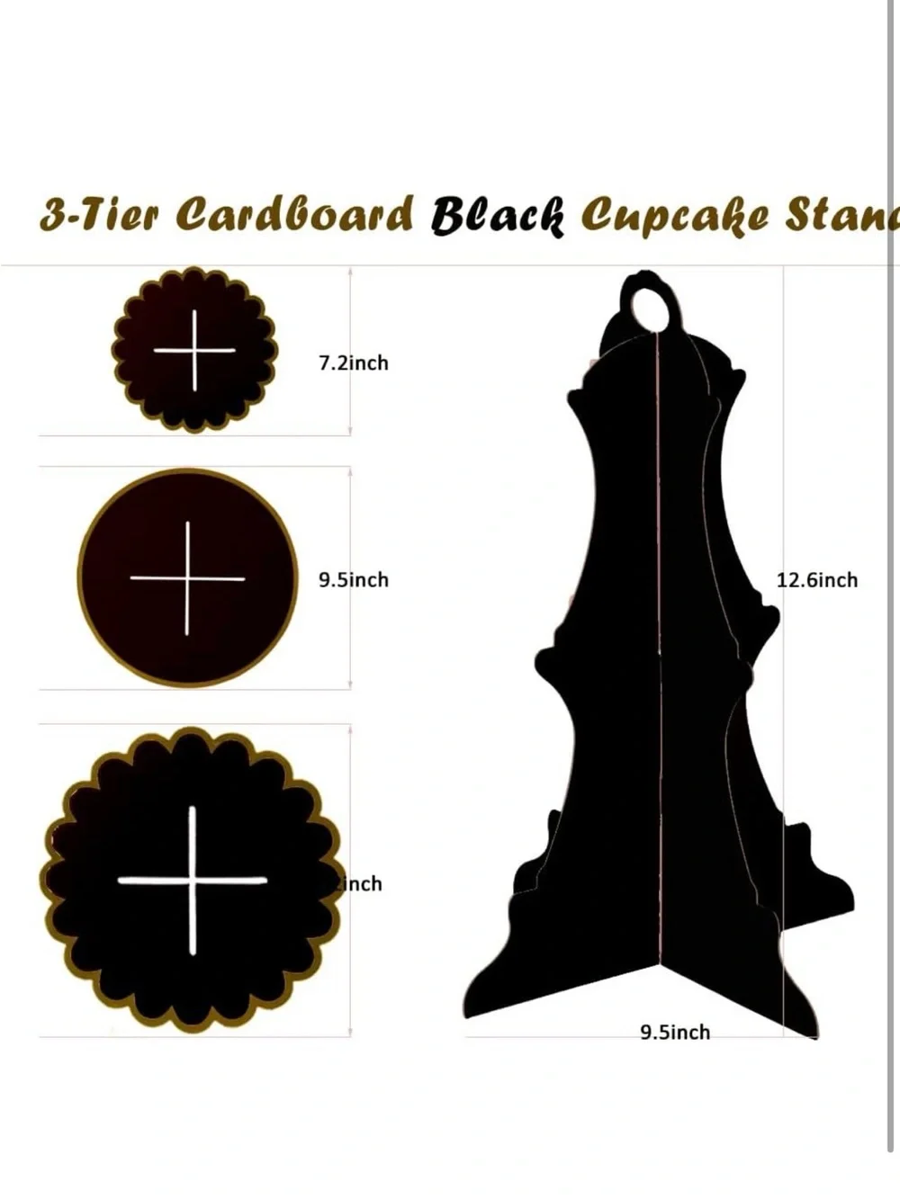 SET OF TWO 3-Tier Cupcake Stand for Parties White & Gold OR Black & Gold NEW